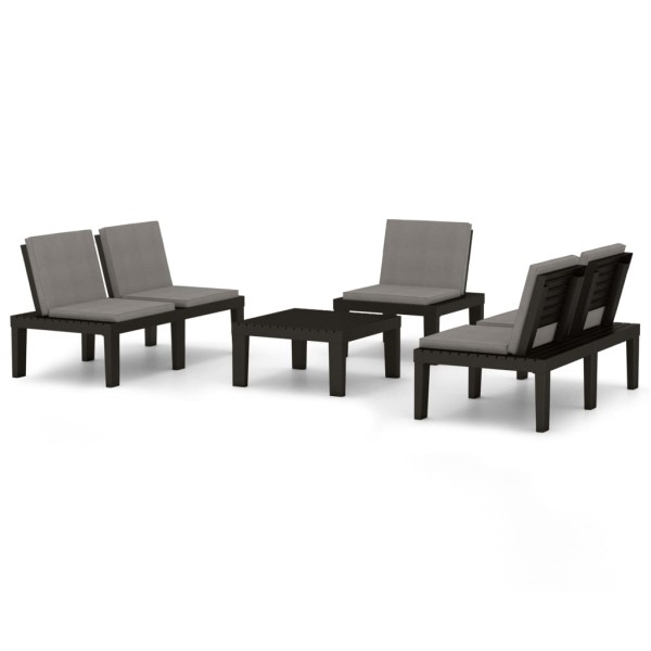 Set de muebles de jardín 4 piezas con cojines plástico gris