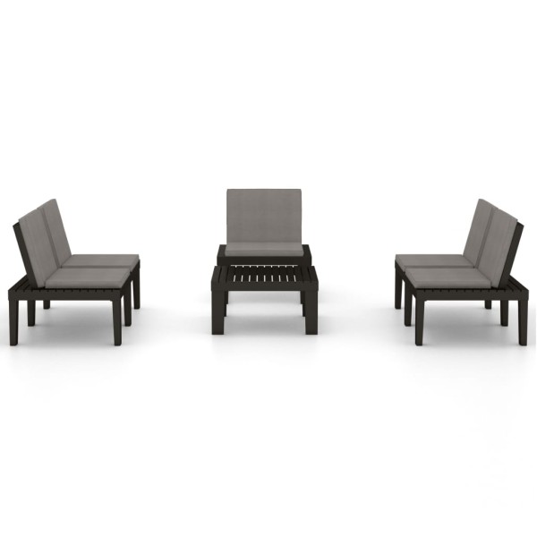 Set de muebles de jardín 4 piezas con cojines plástico gris