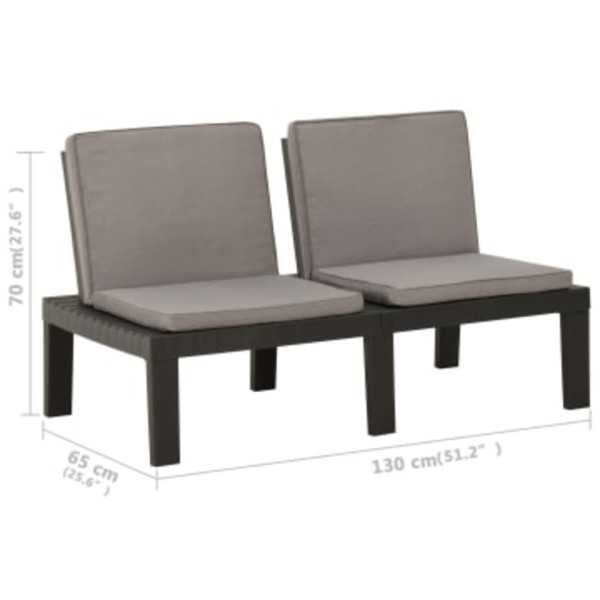 Set de muebles de jardín 4 piezas con cojines plástico gris