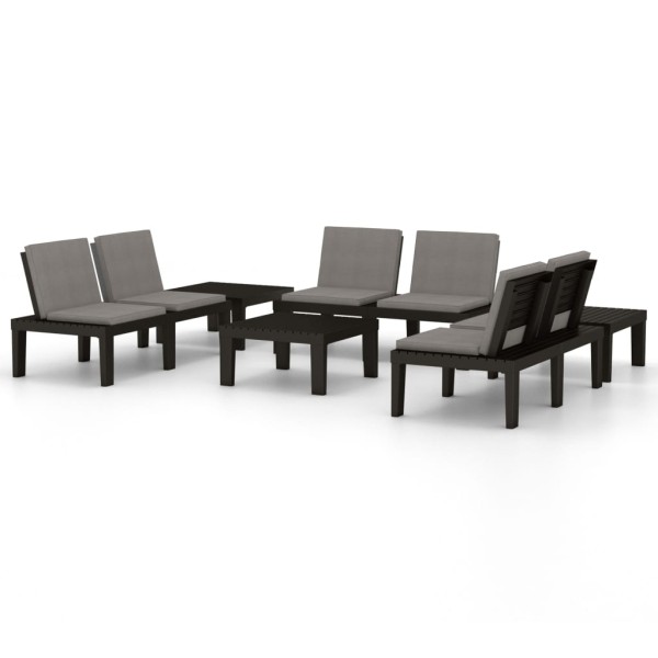 Set de muebles de jardín 6 piezas con cojines plástico gris