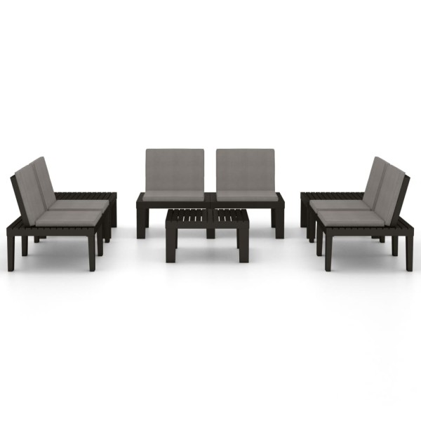 Set de muebles de jardín 6 piezas con cojines plástico gris