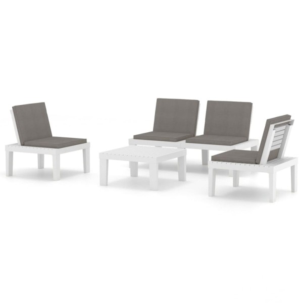 Set de muebles de jardín 4 piezas con cojines plástico blanco