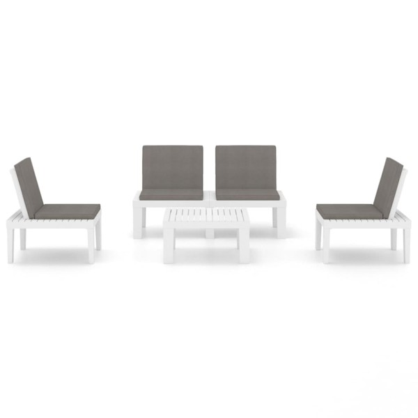 Set de muebles de jardín 4 piezas con cojines plástico blanco