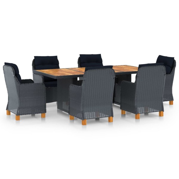 Set comedor jardín 7 pzas cojines ratán sintético gris oscuro