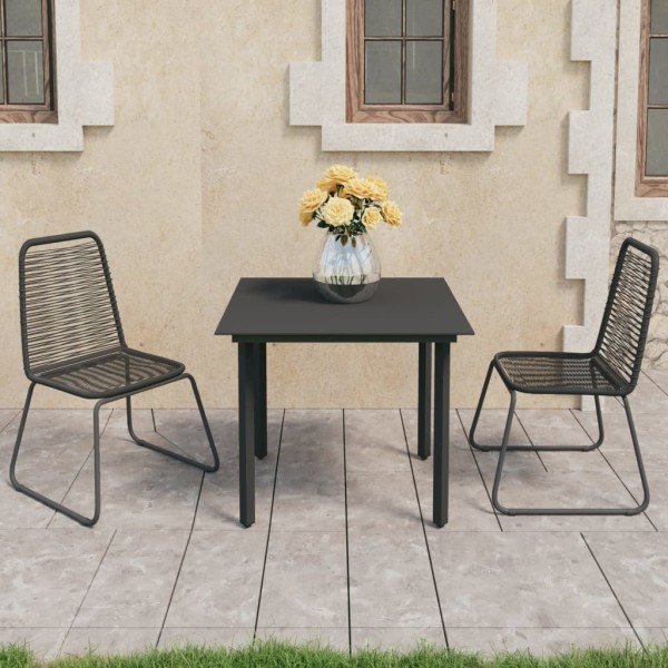 Set de comedor de jardín de 3 piezas PVC ratán negro