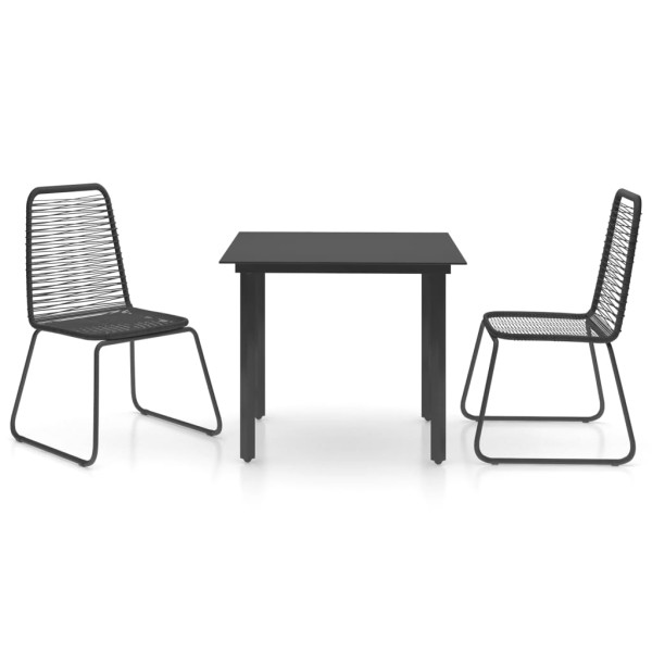 Set de comedor de jardín de 3 piezas PVC ratán negro