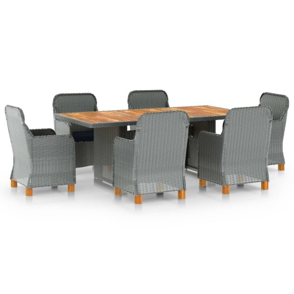 Set comedor jardín 7 pzas y cojines ratán sintético gris claro