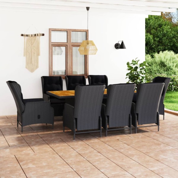 Set comedor jardín 9 pzas y cojines ratán sintético gris oscuro