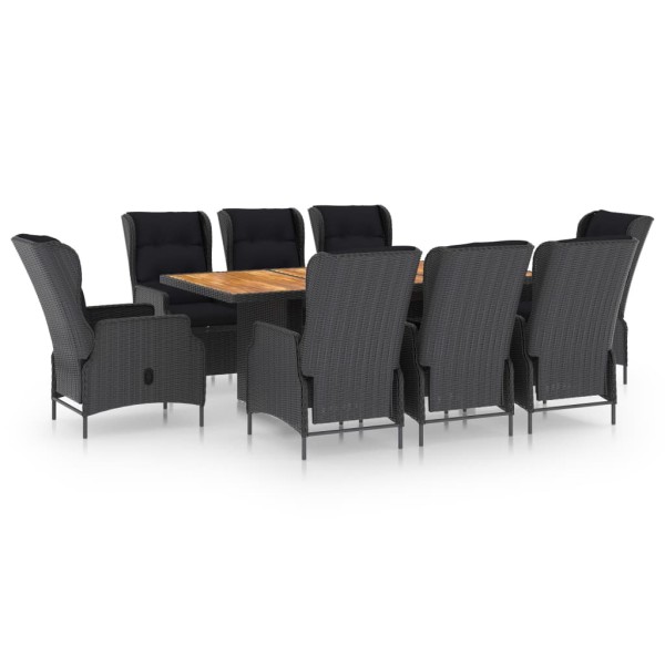 Set comedor jardín 9 pzas y cojines ratán sintético gris oscuro