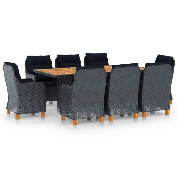 Set comedor jardín 9 pzas cojines ratán sintético gris oscuro