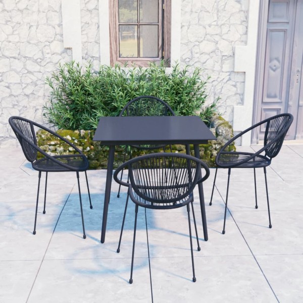 Juego de comedor para jardín 5 piezas ratán PVC negro