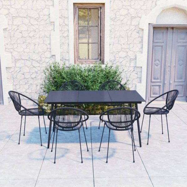 Juego de comedor para jardín 7 piezas ratán PVC negro