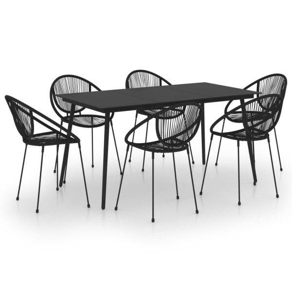 Juego de comedor para jardín 7 piezas ratán PVC negro