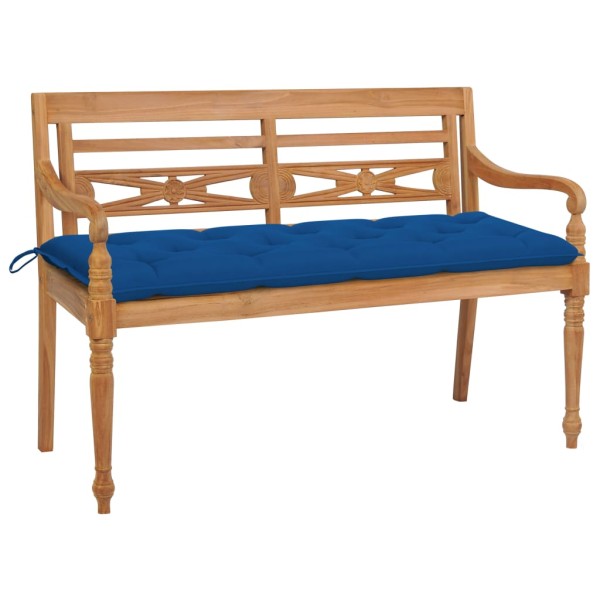 Banco Batavia madera maciza de teca con cojín azul 150 cm