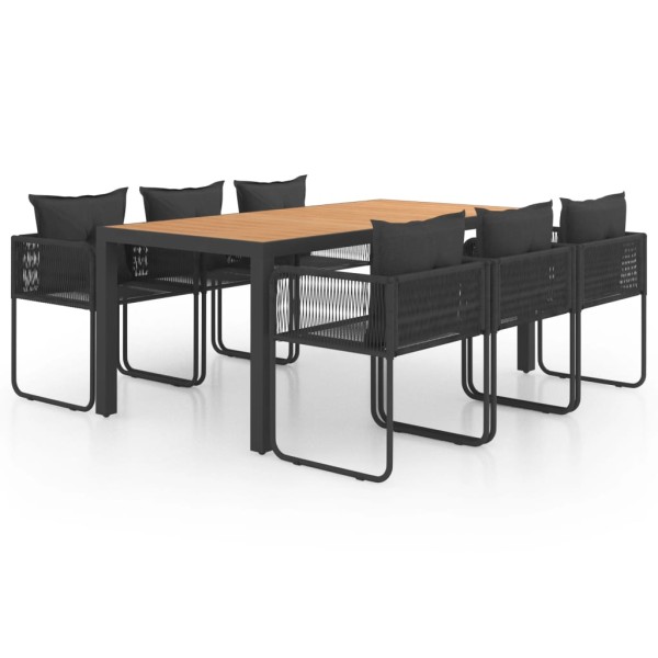 Set de comedor de jardín de 7 piezas PVC ratán negro y marrón