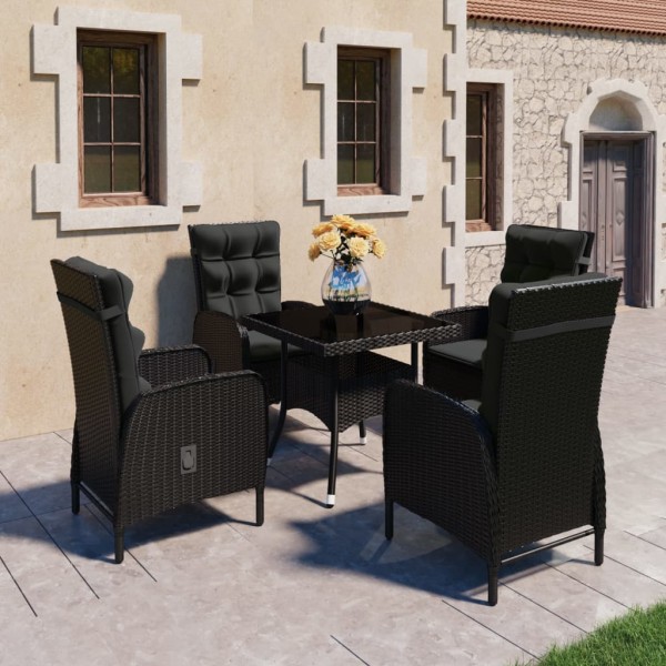 Set de comedor de jardín 5 pzas ratán sintético y vidrio negro