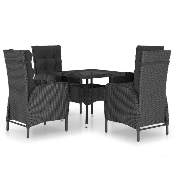 Set de comedor de jardín 5 pzas ratán sintético y vidrio negro