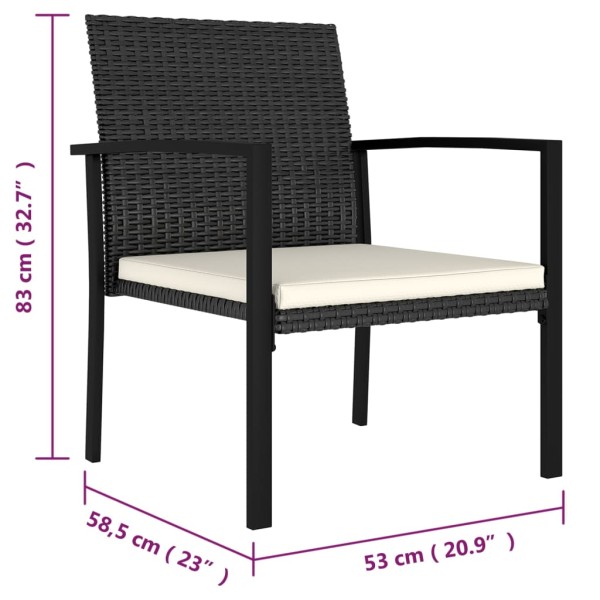 Conjunto de comedor de jardín 3 piezas ratán sintético negro