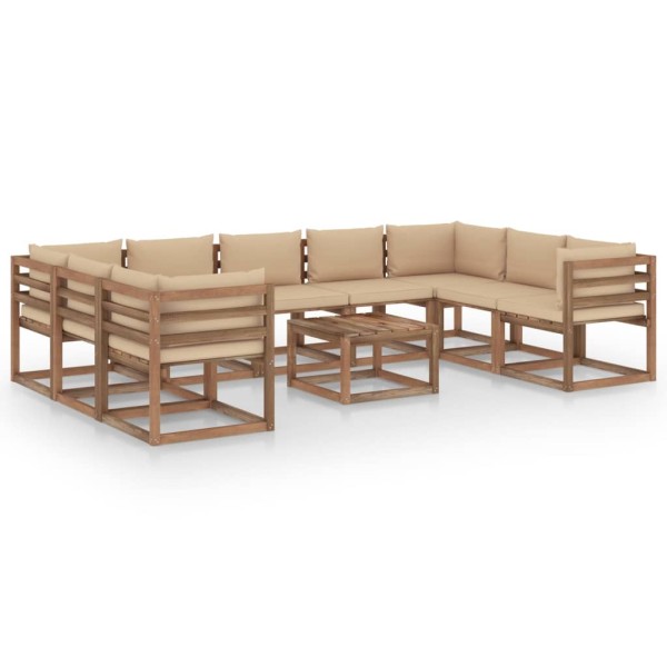 Set de muebles de jardín 10 piezas con cojines beige