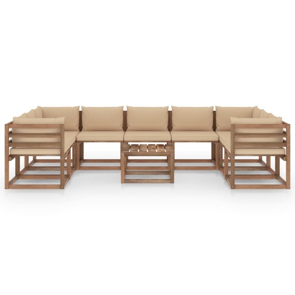 Set de muebles de jardín 10 piezas con cojines beige