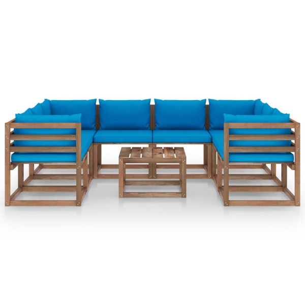 Set de muebles de jardín 9 piezas con cojines azul claro