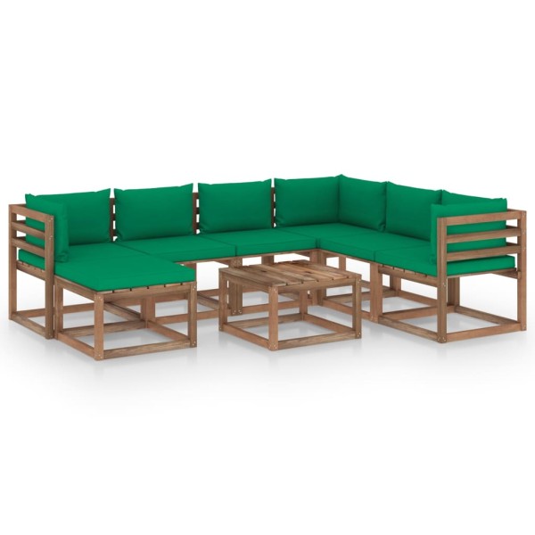 Juego de muebles de jardín 8 piezas con cojines verde