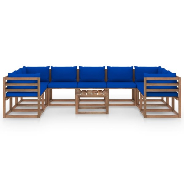 Juego de muebles de jardín 10 piezas con cojines azules