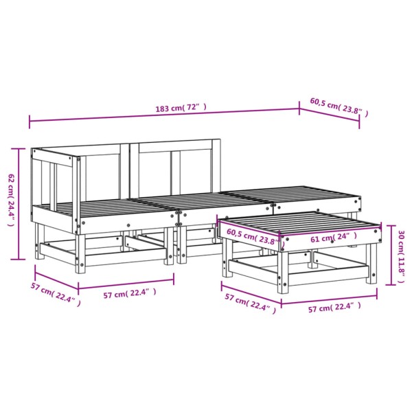 Juego de muebles jardín 4 pzas madera maciza pino marrón miel