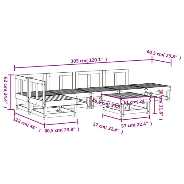 Juego de muebles de jardín 7 piezas madera maciza de pino negro