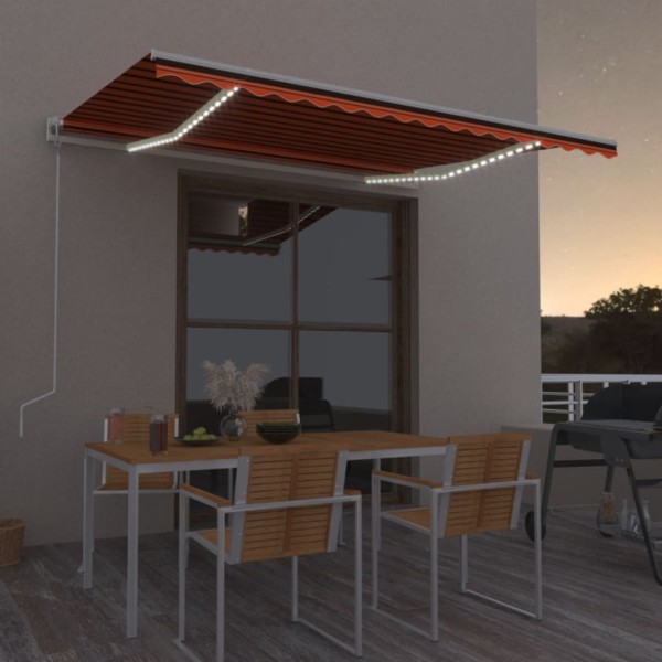 Toldo automático LED sensor de viento naranja marrón 450x350 cm