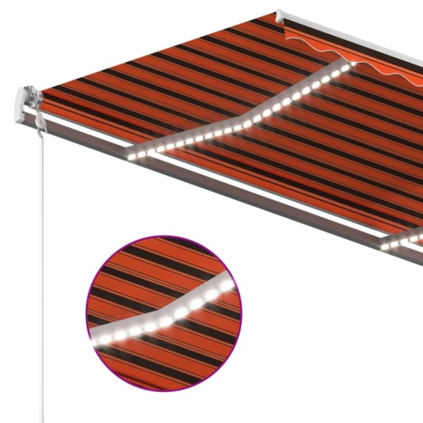 Toldo automático LED sensor de viento naranja marrón 450x350 cm