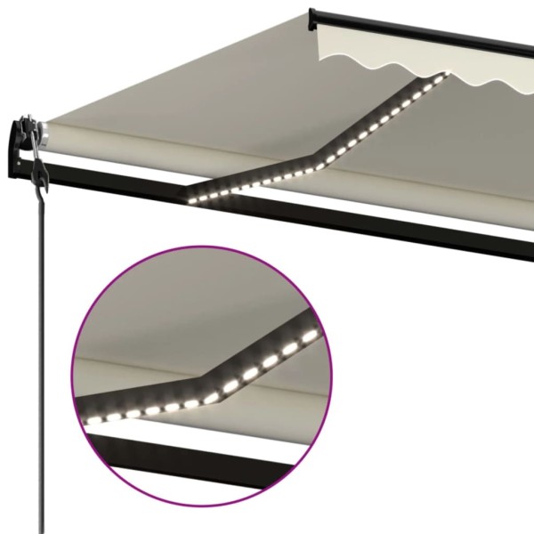 Toldo automático con LED y sensor de viento crema 500x300 cm