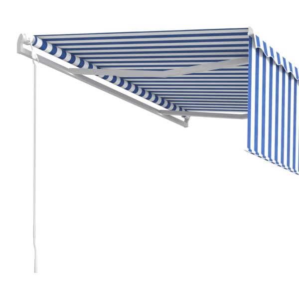 Toldo automático retráctil con persiana azul y blanco 4,5x3 m