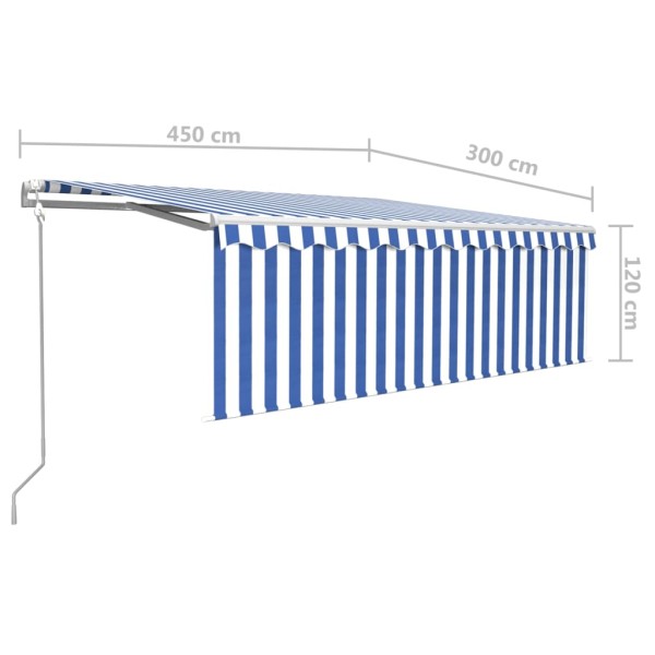 Toldo automático retráctil con persiana azul y blanco 4,5x3 m