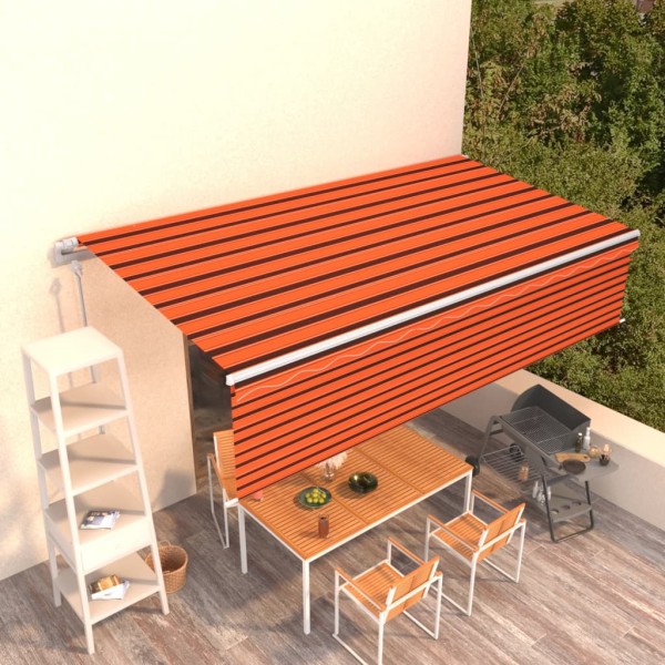 Toldo automático retráctil con persiana 6x3 m naranja y marrón