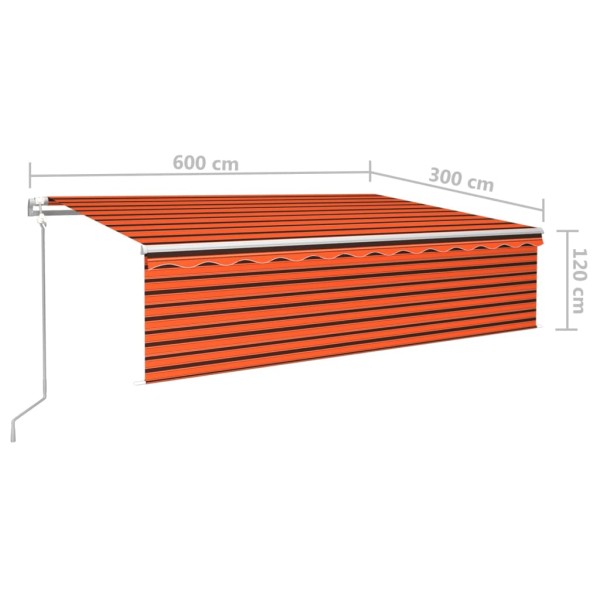 Toldo automático retráctil con persiana 6x3 m naranja y marrón