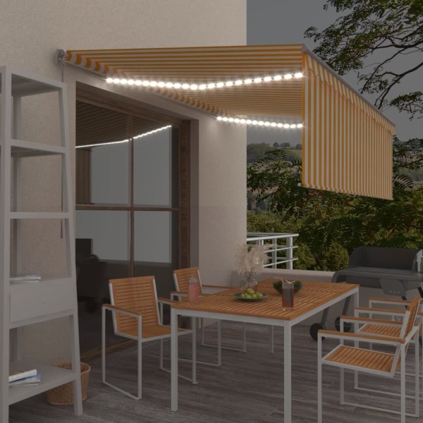 Toldo manual retráctil persiana y LED 4,5x3 m amarillo y blanco