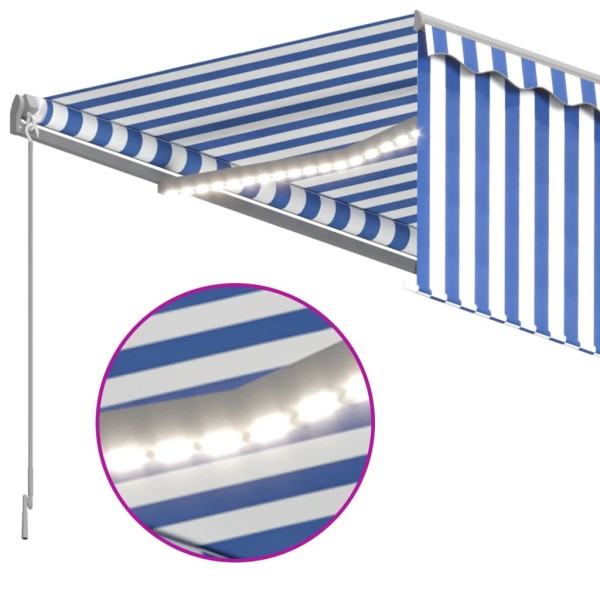 Toldo manual retráctil con persiana y LED azul y blanco 4,5x3 m