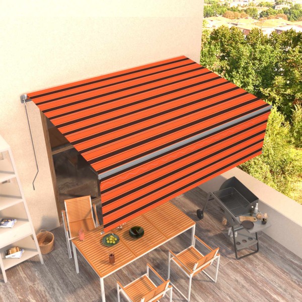 Toldo retráctil manual con persiana naranja y marrón 4x3 m