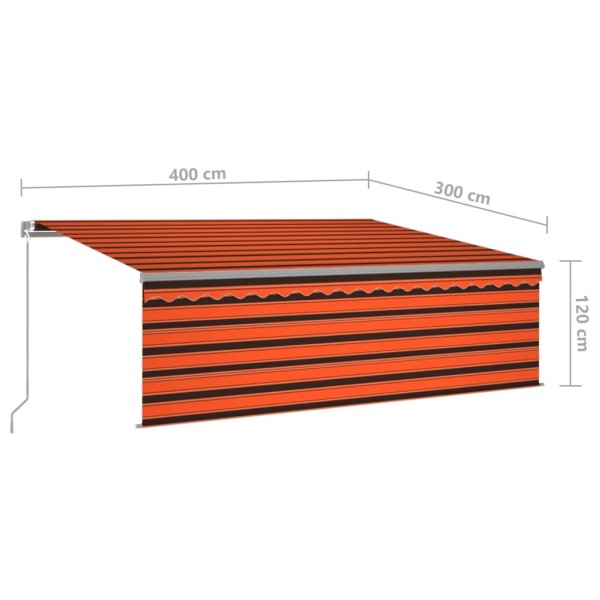 Toldo retráctil manual con persiana naranja y marrón 4x3 m