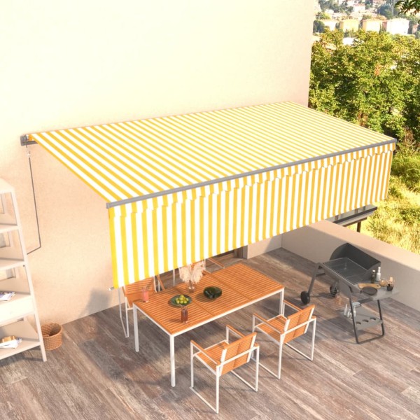 Toldo retráctil automático con persiana amarillo y blanco 6x3 m