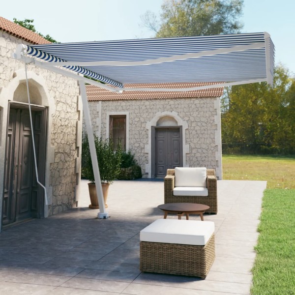 Toldo de pie manual retráctil azul y blanco 400x350 cm