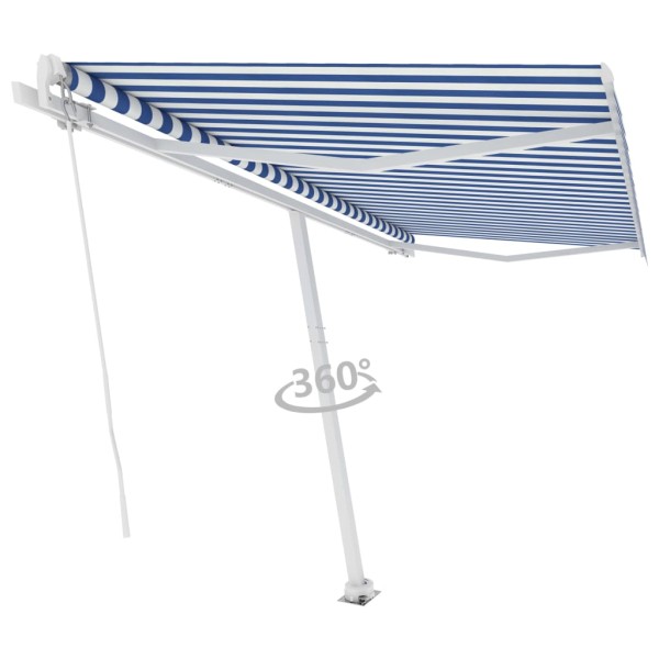 Toldo de pie manual retráctil azul y blanco 400x350 cm