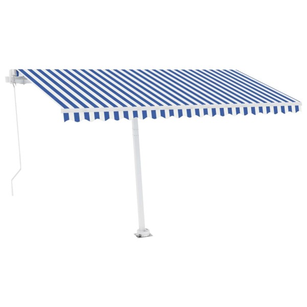 Toldo de pie manual retráctil azul y blanco 400x350 cm