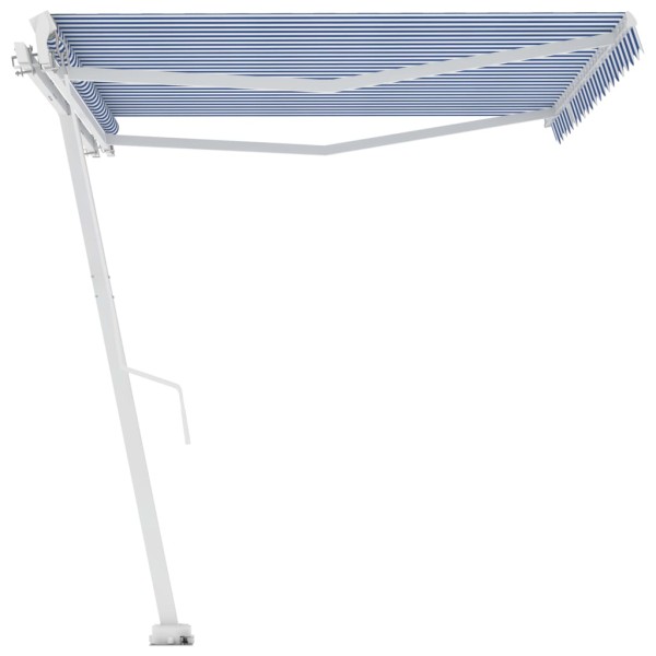 Toldo de pie manual retráctil azul y blanco 400x350 cm