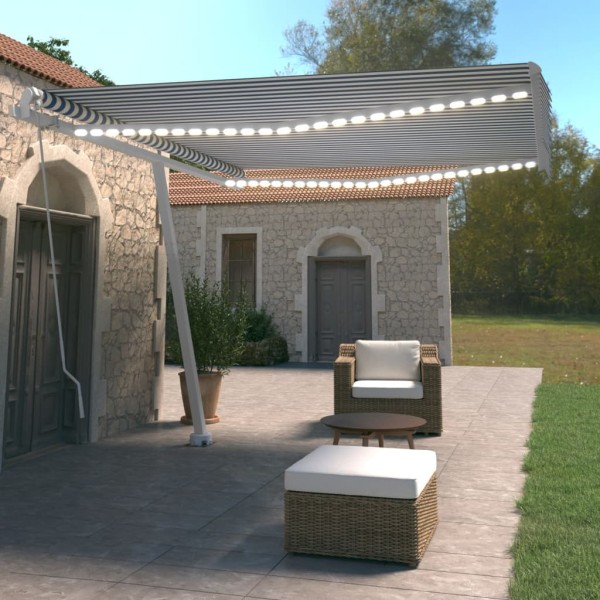 Toldo manual retráctil con LED azul y blanco 400x350 cm