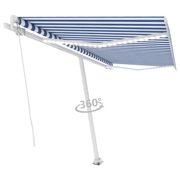 Toldo manual retráctil con LED azul y blanco 400x350 cm