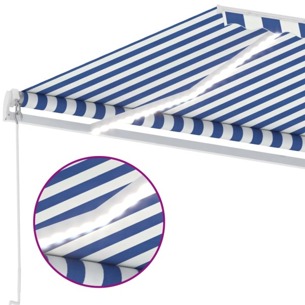 Toldo manual retráctil con LED azul y blanco 400x350 cm