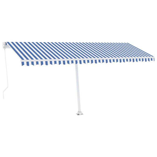 Toldo de pie retráctil manual azul y blanco 500x350 cm