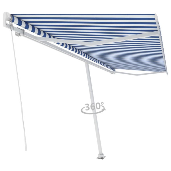 Toldo de pie retráctil manual azul y blanco 500x350 cm